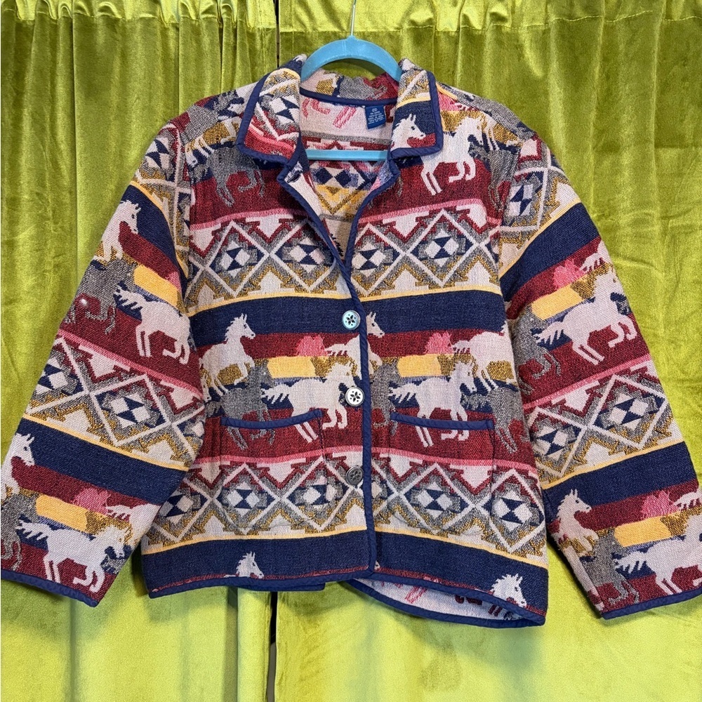 Gorgeous Vintage 90s Western Horse Print Cotton Chore Coat. Size 2X.